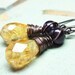 Citrine Earrings Blue Pearl Earrings Rustic Antiqued Silver, Copper Wire Wrapped Yellow Gemstone Earrings Fall Fashion Yellow Earrings