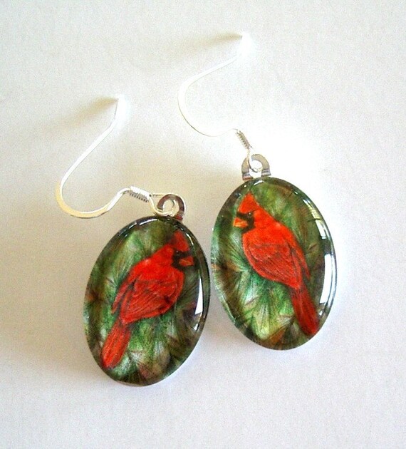 Cardinal Bird Jewelry Earrings Cardinal Red School Mascot Art