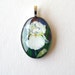 White Iris Flower Art Glass Oval Pendant/ Bridal Icing