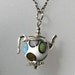 Mad Hatter Tea Party Teapot Pendant Necklace Ceramic Glass Metal