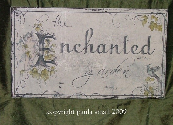 Vintage chippy sign THE ENCHANTED GARDEN with by castleandcottage