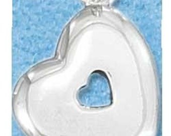 Heart with Heart Cutout Sterling Silver Pendant -- Complimentary Ribbon or Cord