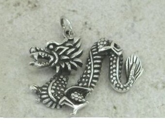 Chinese Dragon Sterling Silver Pendant -- Complimentary Ribbon or Cord