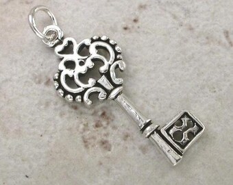 Sterling Silver Filigree Key Pendant -- Complimentary Ribbon or Cord