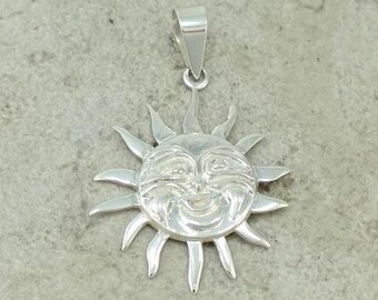 Detailed Sun Sterling Silver Pendant --Complimentary Ribbon or Cord