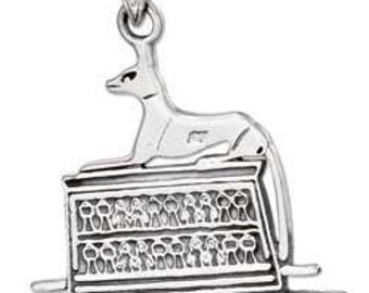 Egyptian Anubis Shrine Sterling Silver Pendant -- Complimentary Ribbon or Cord