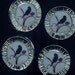 Altered Button-Washable-Silver Metal Bird Image on Blue-Set of Four