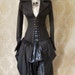 Pinstripe steel boned bustle corset coat, valkyrie lace front corset-to fit 28-30 inch natural waist