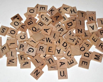 96 Wooden Scrabble Letter Tiles (1999) for Altered Art, Collage, Scrapbooking, etc.