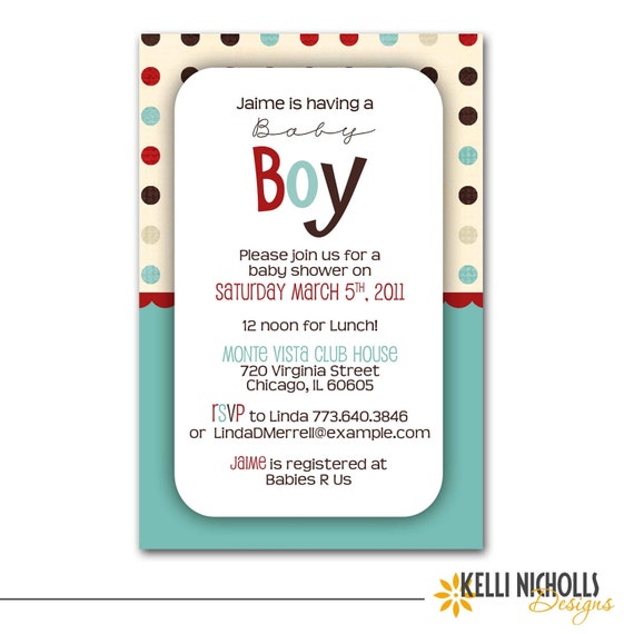 Printable Baby Boy Shower Invitation - Turquoise & Red