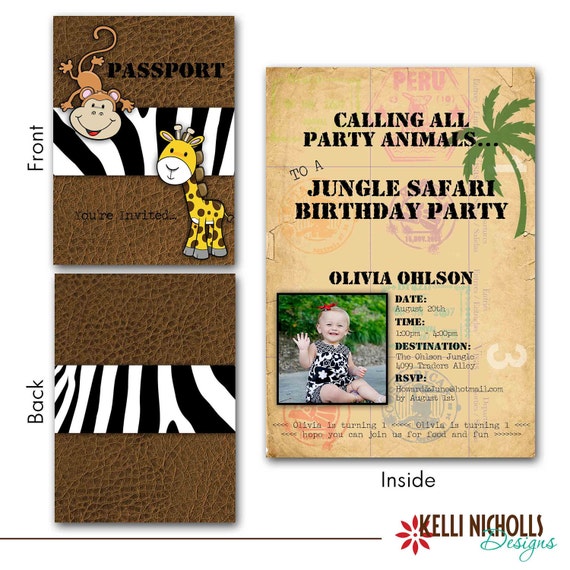 Custom Jungle Safari Passport Birthday Party Invitation, Children's Birthday Invite