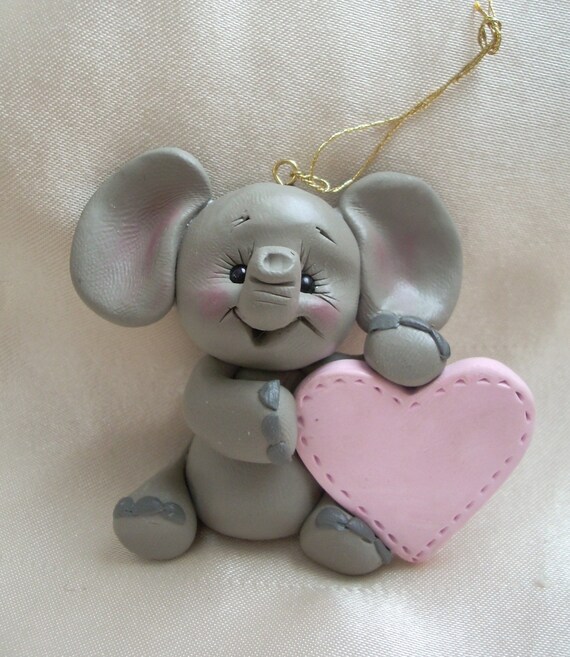 polymer clay elephant Christmas ornament sculpture by clayqts