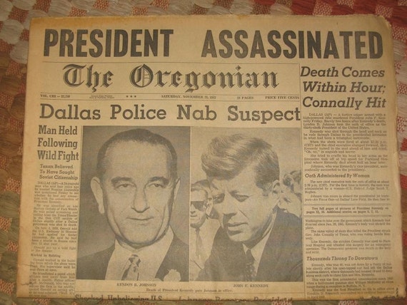 The Oregonian Newspaper Nov. 23 1963 John Kennedy