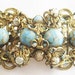 Vintage Faux Turquoise Cabochon and Filigree Pin Czechoslovakia