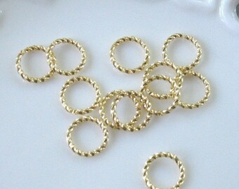BULK LOT - One Hundred (100) Gold Plated 10mm Fancy Twisted Round 16g Jump Rings - Save 10 percent