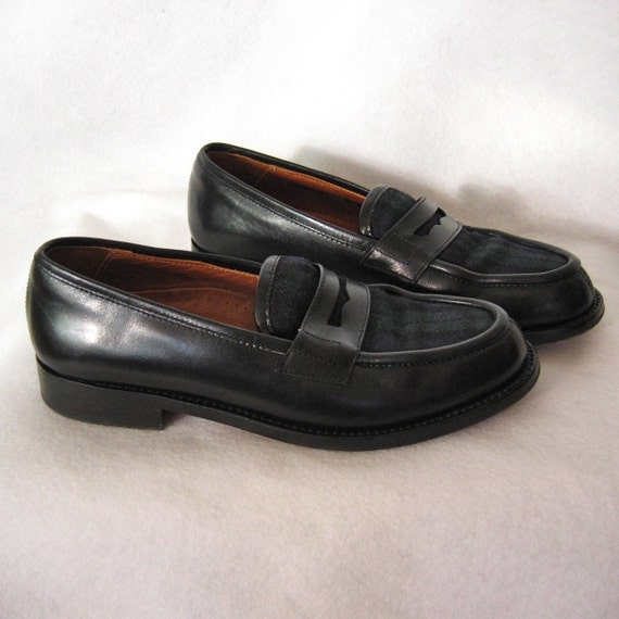 black ITALIAN leather and TARTAN schoolgirl loafers by TheLovedOne
