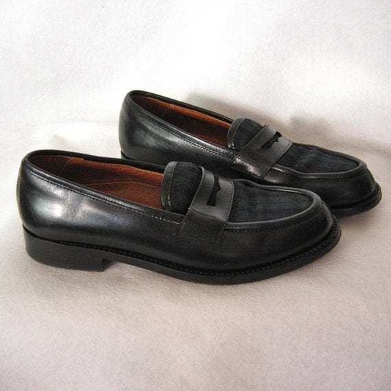 black ITALIAN leather and TARTAN schoolgirl loafers by TheLovedOne