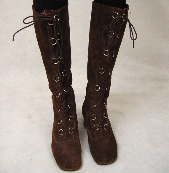 vintage 1960s CORSET LACE up knee-high SUEDE boots