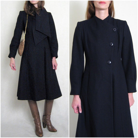 NAVY ASYMMETRICAL princess wool coat with scarf s by TheLovedOne