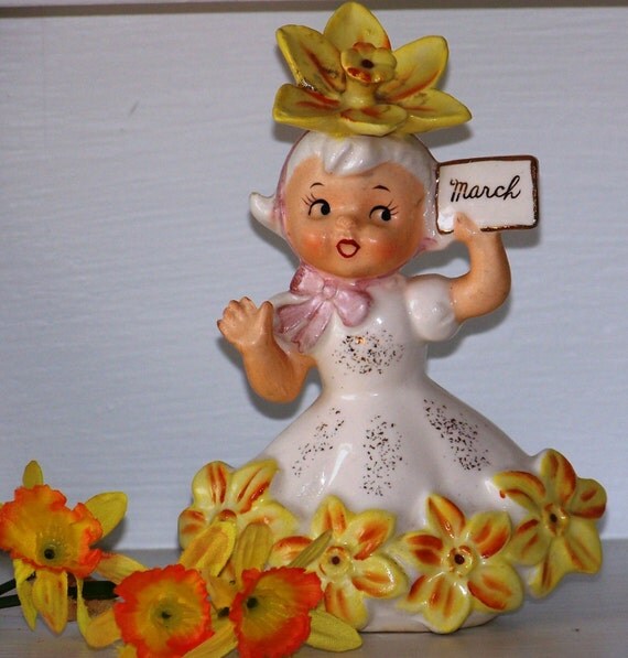 Vintage 1956 Napco Porcelain March Birthday Girl Figurine