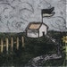 Wall art Little house Original hand pulled collograph print w/ watercolor Simple Wants