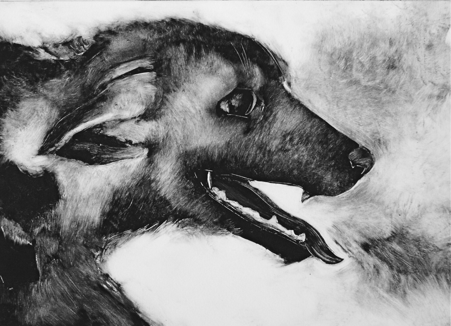 Whimsical dog art Black and white original by DeanDymentStudios