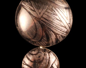 Sterling silver pendant, circle necklace, Classic Silver Double Capsule Pendant, silver hollowform, etched pattern, fidget jewellery