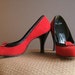 1940s 1950s Red Suede felt Pumps Pin up Heels Pumps with lovely Heel. Hand Lasted. Size 8 N