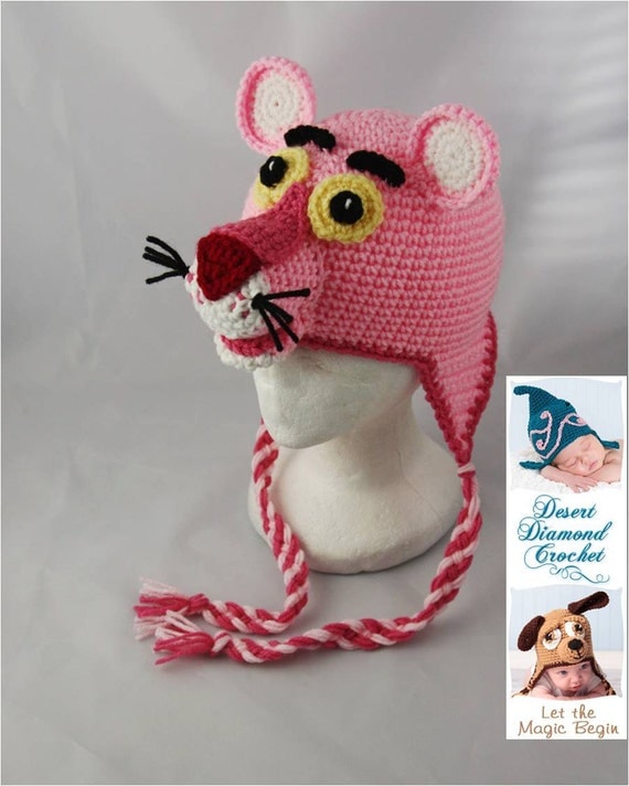 Crochet Pattern 048 Pink Panther Beanie Hat All Sizes