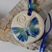 Pottery Pendant Necklace Blue Green Butterfly J131