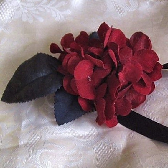 Gothic Blood Red Velvet Hydrangea Hair Comb