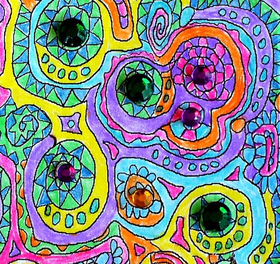 Trippy Gears ACEO Original Colored Pencil Drawing by karalennox