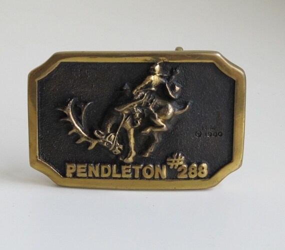 Vintage Brass 80 Pendleton Round Up Rodeo Belt Buckle