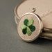 Embroidered Pendant Necklace Two Toned Green Shamrock on Linen perfect for St. Patrick's Day