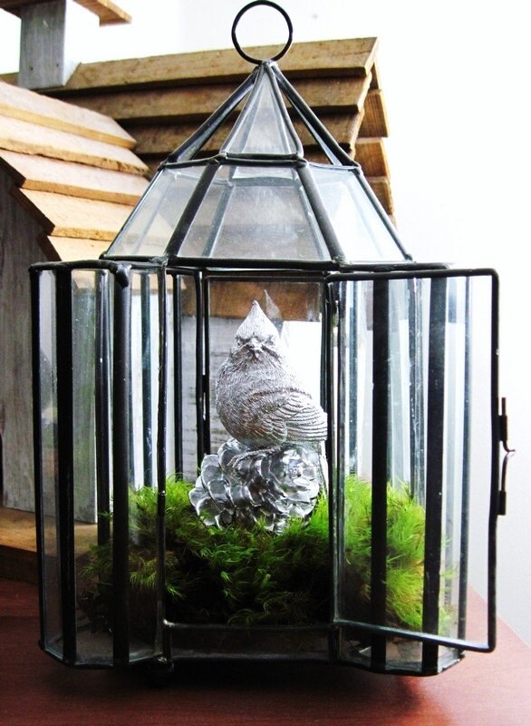 SALE THRU DEC. 11 Vintage Leaded Glass Terrarium by DoodleBirdie