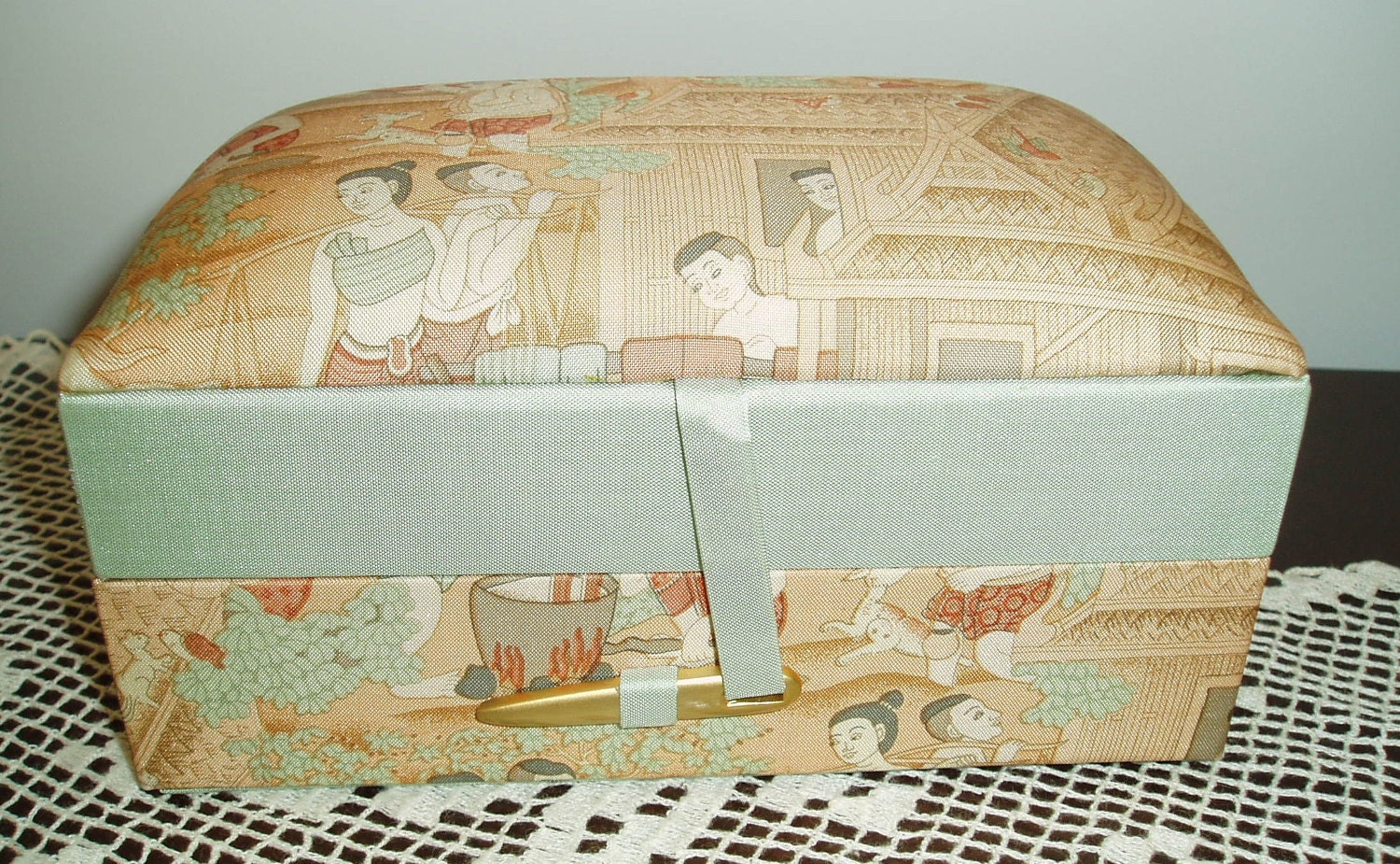 Vintage Jewelry Box Asian Thai Silk by Jim Thompson / trinket
