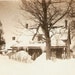 Lady And Gentleman Shovelling Snow Around Snow And Ice Covered Farm House Vintage Photo - It Was A Blizzard