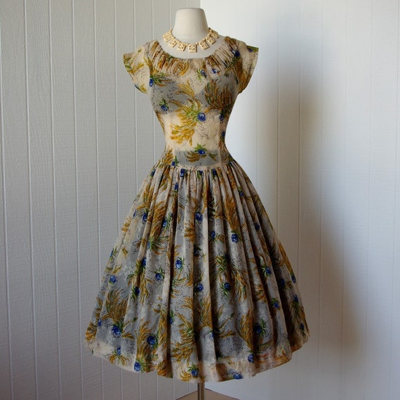 vintage 1940s dress ...pretty SALLY FORTH sheer floral full