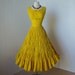 vintage 1940's dress ...fabulous sunshine cotton pin-up carmen miranda sun dress with full ruched skirt -featured item-