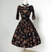 vintage 1950's dress ...fabulous JONATHAN LOGAN black and copper polished cotton mayan print full skirt pin-up cocktail party dress