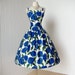 vintage 1950's dress ...gorgeous GIGI YOUNG new york blue floral cotton full skirt pin-up cocktail party dress with crinoline underskirt