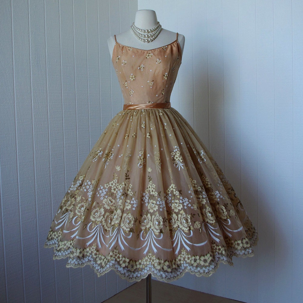 vintage 1950's dress ...gorgeous HAND PAINTED floral