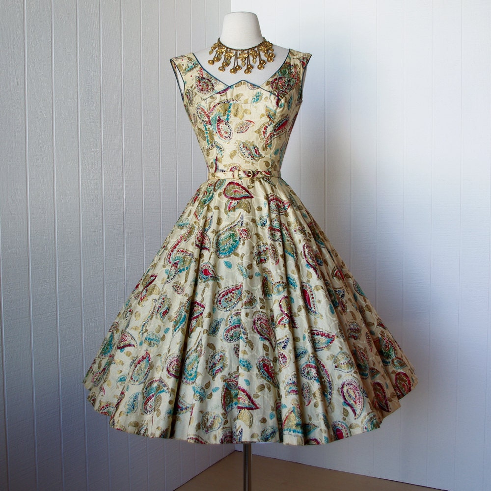 vintage 1950's dress ...most stunning hand painted cotton