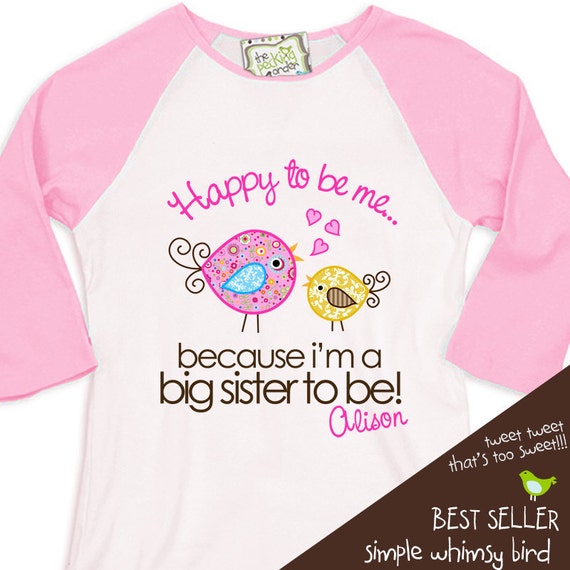 Big sister to be whimsy bird pregnancy announcement pinkwhite raglan ...