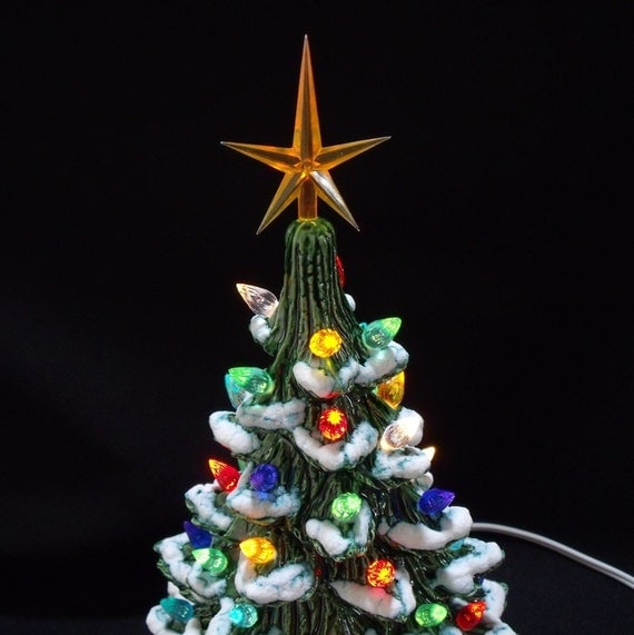 Old Fashioned Ceramic Christmas Tree with Snow 11 Inch