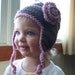 Girls Earflap Hat. Little Girl's Crochet Hat, Light Brown and Pink Earflap Hat with Flower, Size 1-4T. Ready to Ship
