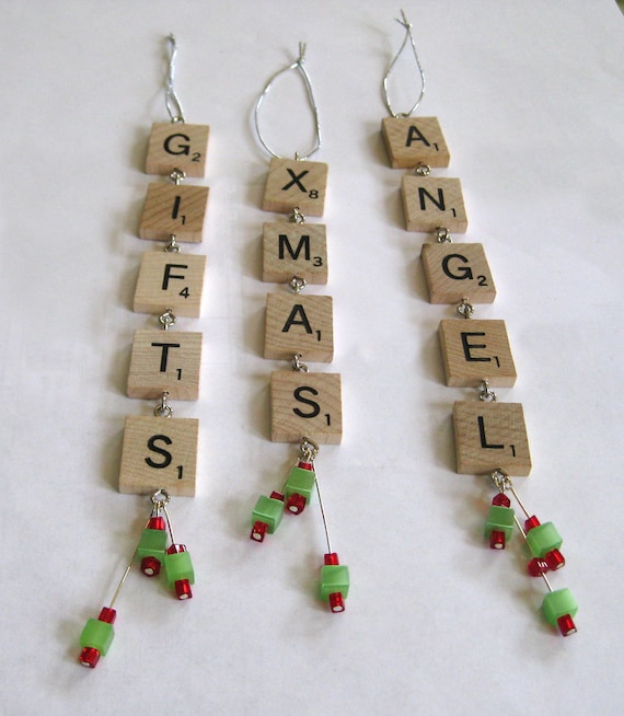 Items similar to Scrabble tile Christmas ornaments, set of three on Etsy