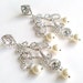 Rhinestone Chandelier Earrings - Silver Crystal - Ivory or White Pearl