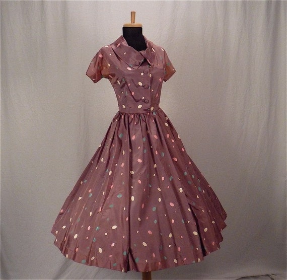 50s Tea Length Sock Hop Party Dress M