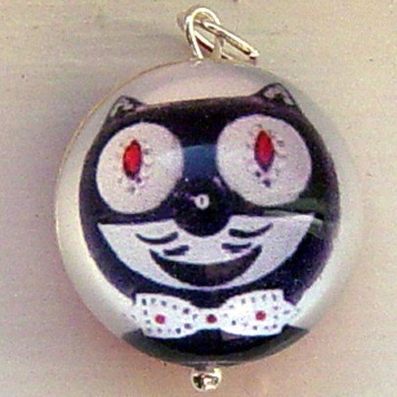 Black Cat Kit Kat Clock Lucite and Silver Bubble Charm with